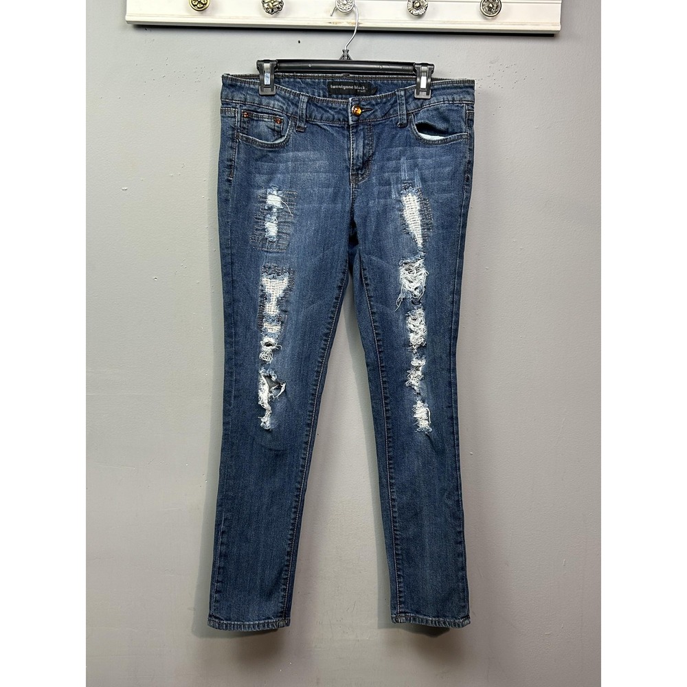 rue21 twentyone black Jeans Women‎ 11/12R Blue Skinny Distressed Ripped Denim
